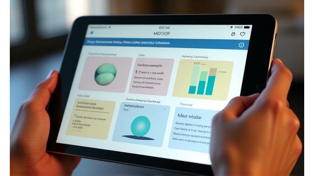 Tablet displaying a cognitive behavioral therapy (CBT) app with mood tracking and guided exercises.