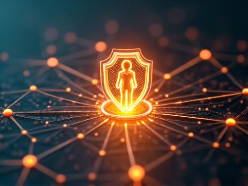 Abstract illustration of data protection through secure digital networks, representing Pyro Bloom's commitment to user privacy in health technology.